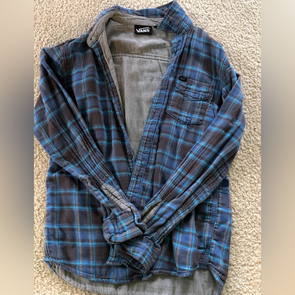 Vans Gray and Blue Plaid Shirt